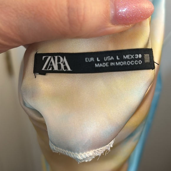Zara | Silk Scrunch Pastel Tye Dye Slip Style Dress Sz L - Picture 10 of 11
